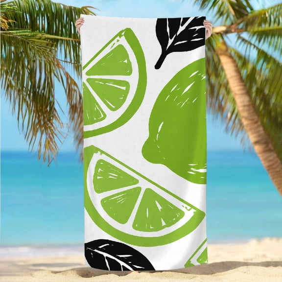 RKSupls Quickly Absorb Moisture Beach Towel - Fresh Lime Linocut Art Print, Machine Washable Ideal for Bathroom beach yoga 30x60 in