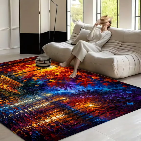 RKSupls Quiet Riverwith Wooden Posts Foggy Soft Fluffy Velvet Area Rug for Living Room Bedroom, Non-Slip Washable Carpet, Modern Minimalist Home Decor Floor Mat