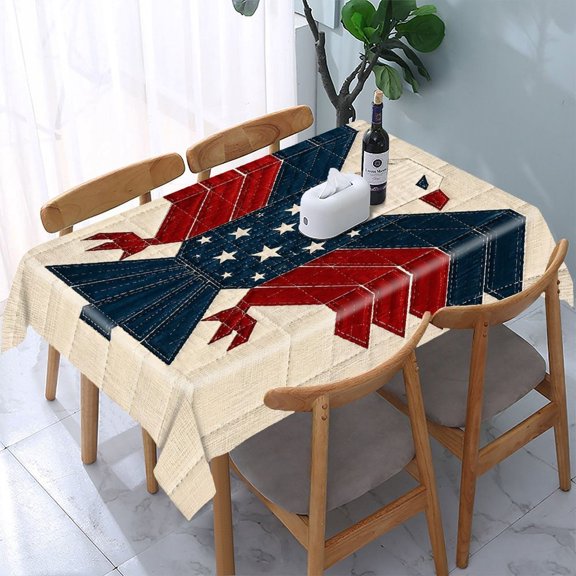 RKSupls Quilted Eagle Patchwork Americana Rectangle Dining Tablecloth, Washable Wipeable Stain & Wrinkle Resistant Polyester Tablecloth for Kitchen Picnic Party