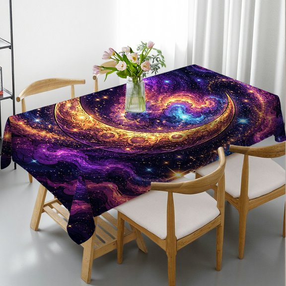 RKSupls RKSupls 1pc Cosmic Crescent Moon Galaxy Nebula Print Rectangle Tablecloth, Polyester Tablecloths Festive Table Setting, Cosmic Crescent Moon Galaxy Nebula