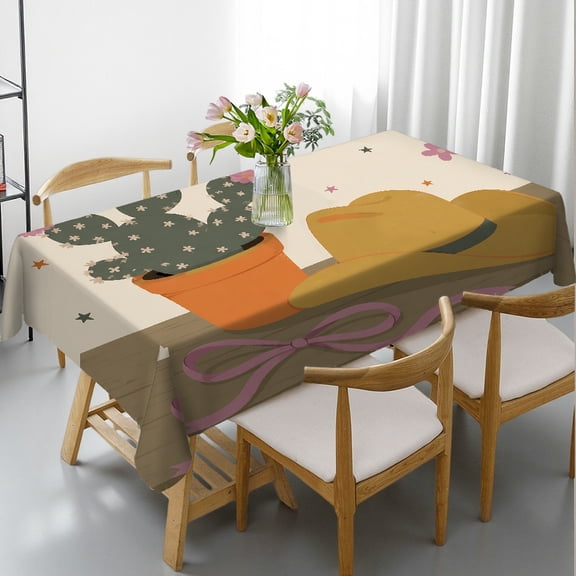 RKSupls RKSupls Rectangle Tablecloth - Cactus Cowboy Hat Ribbon Stars Print, Polyester Tablecloths Holiday Party Tablecloth Rectangle Tablecloth, Ideal for Kitchen Picnic Party