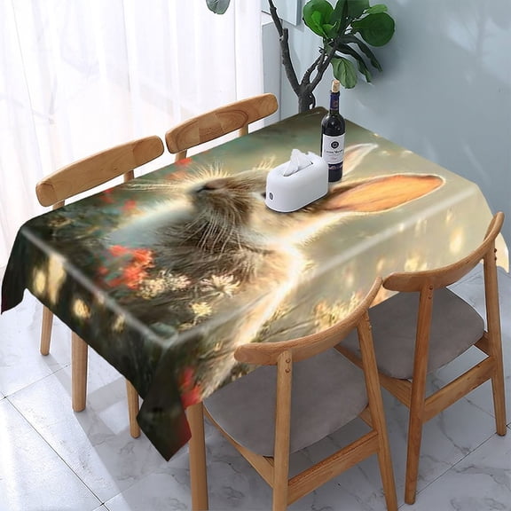 RKSupls Rabbit Flowers Light Rectangle Dining Tablecloth, Washable Wipeable Stain & Wrinkle Resistant Polyester Tablecloth for Kitchen Picnic Party