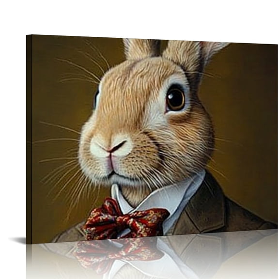 RKSupls Rabbit Gentleman Canvas Wall Art, Quirky Animal Portrait Style Wall Decor Print, Modern Artwork for Living Room Bedroom Office Home Decor