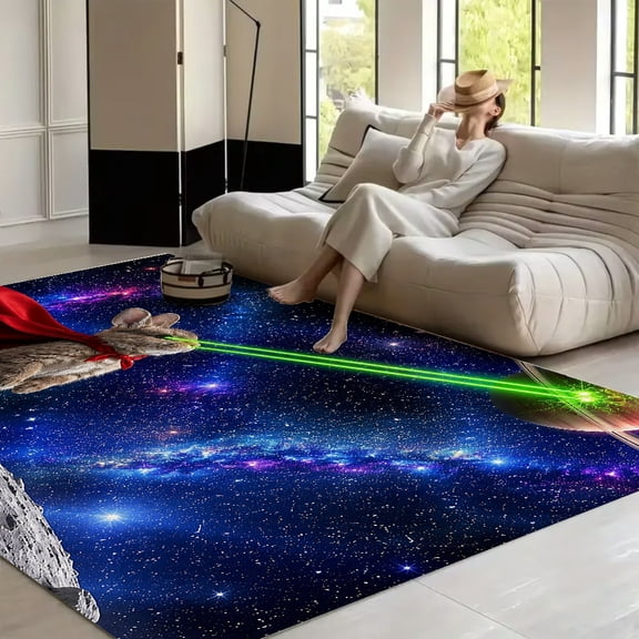 RKSupls Rabbit Superhero With Laser Eyes On Moon Surface  Soft Fluffy Velvet Area Rug   for Living Room Bedroom, Non-Slip Washable Carpet, Modern Minimalist Home Decor Floor Mat