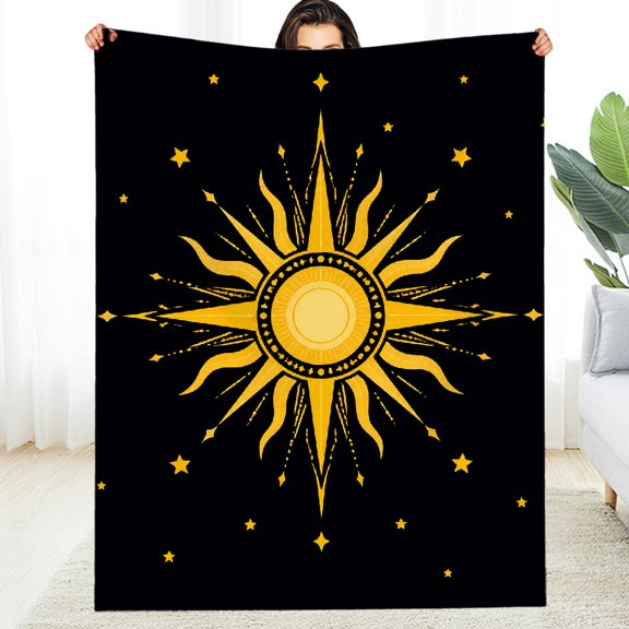 RKSupls Radiant Sun Emblem On Dark Void Soft Flannel Fleece Blanket, Tear-Resistant Machine Washable Fuzzy Bedding for the Couch, Soft Throw for Couch, Travel, Camping