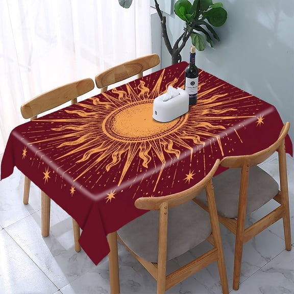RKSupls Radiant Sun Vintage Rectangle Dining Tablecloth, Washable Wipeable Stain & Wrinkle Resistant Polyester Tablecloth for Kitchen Picnic Party