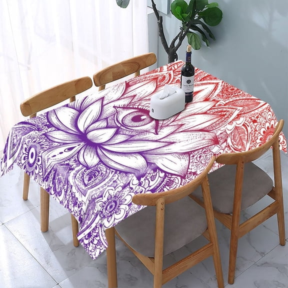 RKSupls Radiant Sunburst Border Rectangle Dining Tablecloth, Washable Wipeable Stain & Wrinkle Resistant Polyester Tablecloth for Kitchen Picnic Party