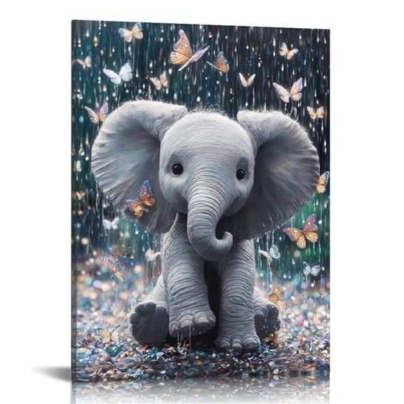 RKSupls Rain Elephant Canvas Wall Art, Canvas Prints Wall Art for Living Room Bedroom Entryway Office, Art Print Painting for New Year Home Decorations,12x16in