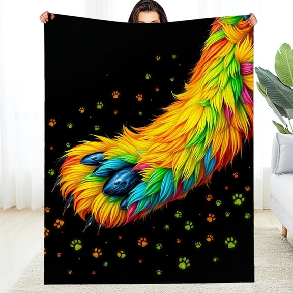 RKSupls Rainbow Animal Paw Print Soft Flannel Throw Blanket, Lightweight Fuzzy Warm Cozy Blanket for Couch Bed Home Travel Decor