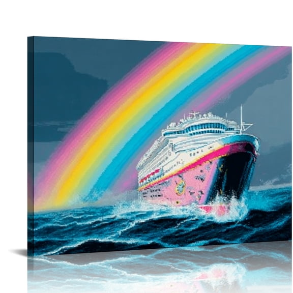 RKSupls Rainbow Cruise Ship Ocean Canvas Wall Art, Nautical Adventure Wall Decor Print, Modern Artwork for Living Room Bedroom Office Home Decor