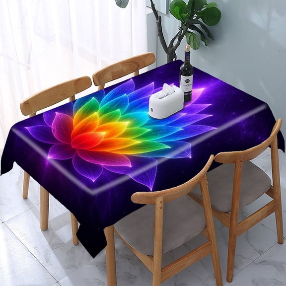 RKSupls Rainbow Gradient Lotus Flower Rectangle Dining Tablecloth, Washable Wipeable Stain & Wrinkle Resistant Polyester Tablecloth for Kitchen Picnic Party