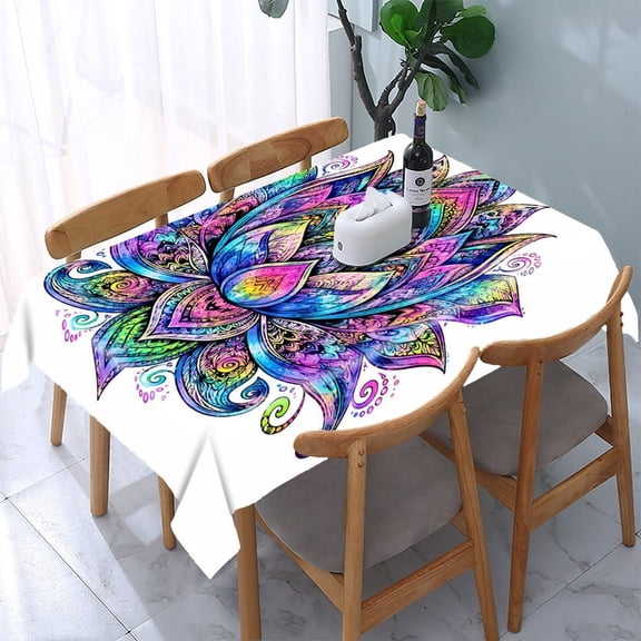 RKSupls Rainbow Mandala Flower Rectangle Dining Tablecloth, Washable Wipeable Stain & Wrinkle Resistant Polyester Tablecloth for Kitchen Picnic Party