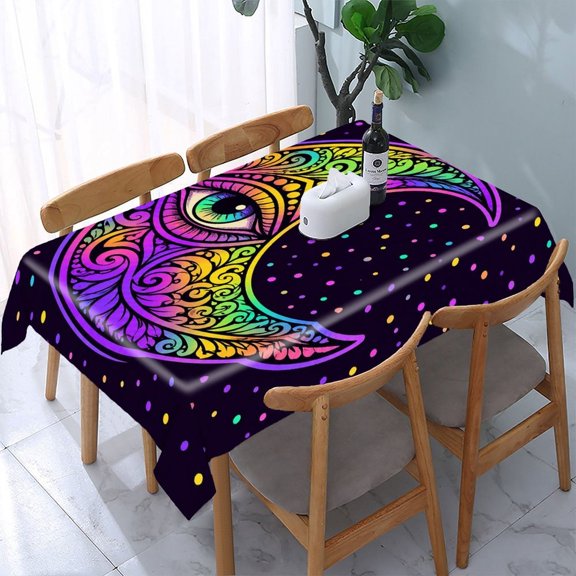 RKSupls Rainbow Moon Eye Rectangle Dining Tablecloth, Washable Wipeable Stain & Wrinkle Resistant Polyester Tablecloth for Kitchen Picnic Party