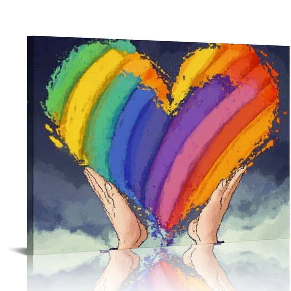 RKSupls Rainbow Pride Heart Canvas Wall Art, LGBTQ Love Wall Decor Print, Modern Artwork for Living Room Bedroom Office Home Decor