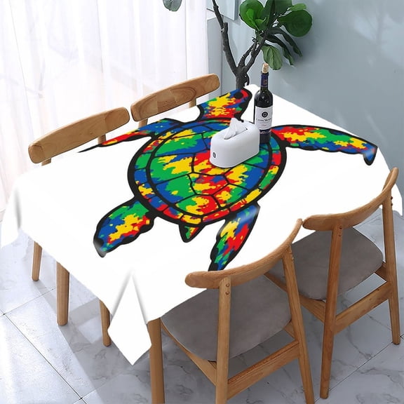 RKSupls Rainbow Sea Turtle Rectangle Dining Tablecloth, Washable Wipeable Stain & Wrinkle Resistant Polyester Tablecloth for Kitchen Picnic Party