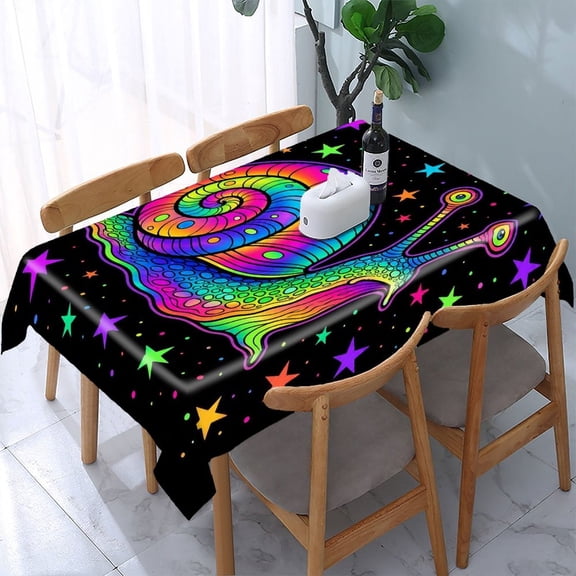 RKSupls Rainbow Snail Stars Art Rectangle Dining Tablecloth, Washable Wipeable Stain & Wrinkle Resistant Polyester Tablecloth for Kitchen Picnic Party