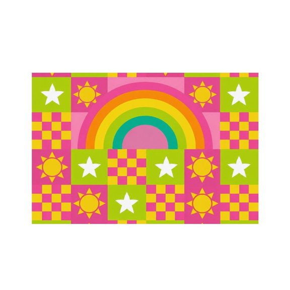 RKSupls Rainbow Star Checkered Pattern Linen Placemats 30x45cm Straight Edge Stain Resistant Washable Non-Slip Table Mats Table for Kitchen Dining Room Home