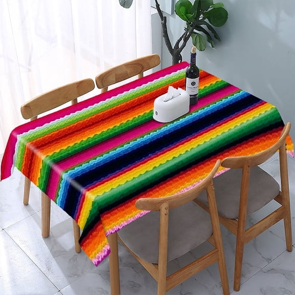 RKSupls Rainbow Stripes Pattern Rectangle Dining Tablecloth, Washable Wipeable Stain & Wrinkle Resistant Polyester Tablecloth for Kitchen Picnic Party