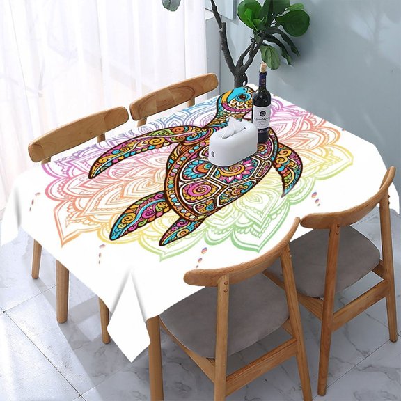 RKSupls Rainbow Tiger Mandala Rectangle Dining Tablecloth, Washable Wipeable Stain & Wrinkle Resistant Polyester Tablecloth for Kitchen Picnic Party