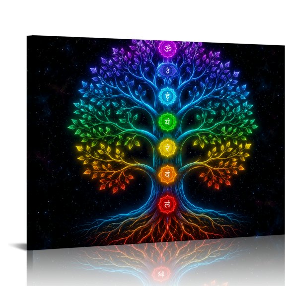 RKSupls Rainbow Tree Chakra Meditation Hands Ready to Hang, Bathroom Wall Art, Modern Wall Decor Bathroom Bedroom Kitchen Hallway Wall Decor Prints