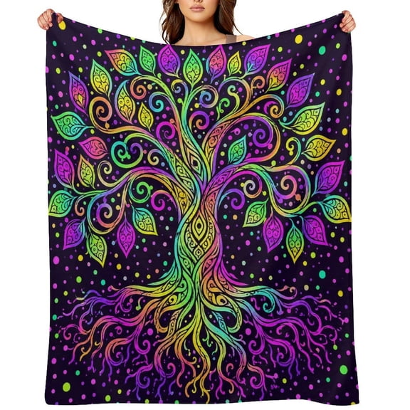 RKSupls Rainbow Tree Roots Soft Flannel Throw Blanket, Lightweight Fuzzy Warm Cozy Blanket for Couch Bed Home Travel Decor