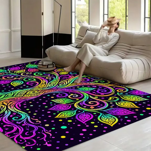 RKSupls Rainbow Tree Roots Soft Fluffy Velvet Area Rug for Living Room Bedroom, Non-Slip Washable Carpet, Modern Minimalist Home Decor Floor Mat