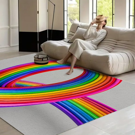 RKSupls Rainbow Tube Loop Abstract Gray Soft Fluffy Velvet Area Rug for Living Room Bedroom, Non-Slip Washable Carpet, Chic Minimalist Home Decor