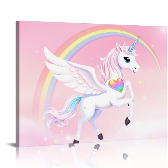 RKSupls Rainbow Unicorn Pegasus Canvas Wall Art, Magical Fantasy Wall Decor Print, Modern Artwork for Living Room Bedroom Office Home Decor