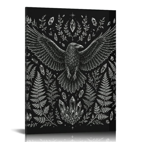 RKSupls Raven Crystal Fern Sketch Artwork  Canvas Print,  Ready to Hang, Canvas Wall Art Bathroom Bedroom Kitchen Staircase Wall Decor Prints