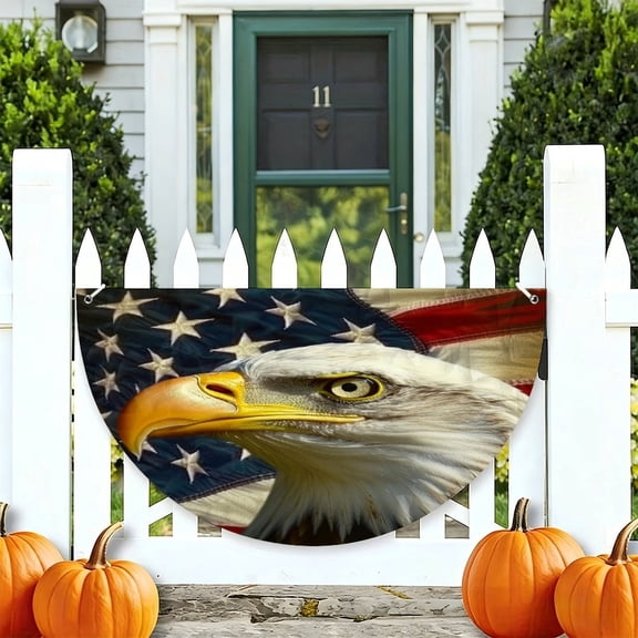 RKSupls Realistic Eagle Head with American Flag Patriotic Half Round American Flag Banner 1776-2026, USA Independence Day Fence Porch Hanging Decor