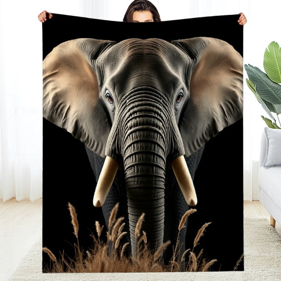 RKSupls Realistic Elephant Wildlife Safari Soft Flannel Throw Blanket, Lightweight Fuzzy Warm Cozy Blanket for Couch Bed Home Travel Decor