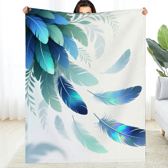 RKSupls Realistic Peacock Feathers Blue Shiny Foliage Fuzzy Bedding Blanket for the Couch, Allergy Tear-Resistant Decorative Blanket, Soft Throw for Couch, Travel, Camping