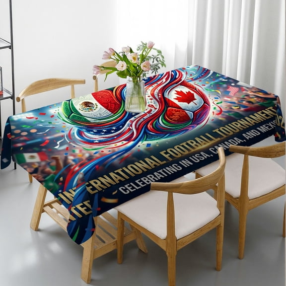 RKSupls Rectangle Dining Tablecloth - 2026 Soccer Cup, 2026 North American Theme Football Game Celebration Print, Festive Table Setting Holiday Party , Ideal for Kitchen Picnic Party