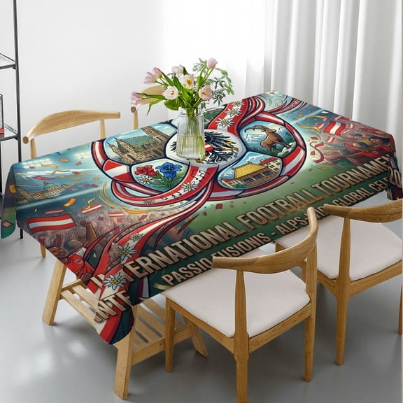 RKSupls Rectangle Dining Tablecloth - 2026 Soccer Cup, Austria Theme Football Game Celebration Print, Festive Table Setting Holiday Party , Ideal for Kitchen Picnic Party