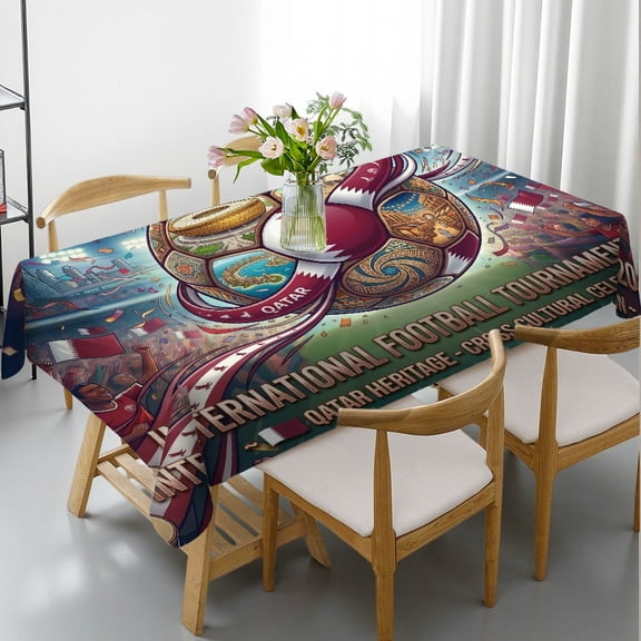 RKSupls Rectangle Dining Tablecloth - 2026 Soccer Cup, Qatar Theme Football Game Celebration Print, Ideal for Kitchen Picnic Party