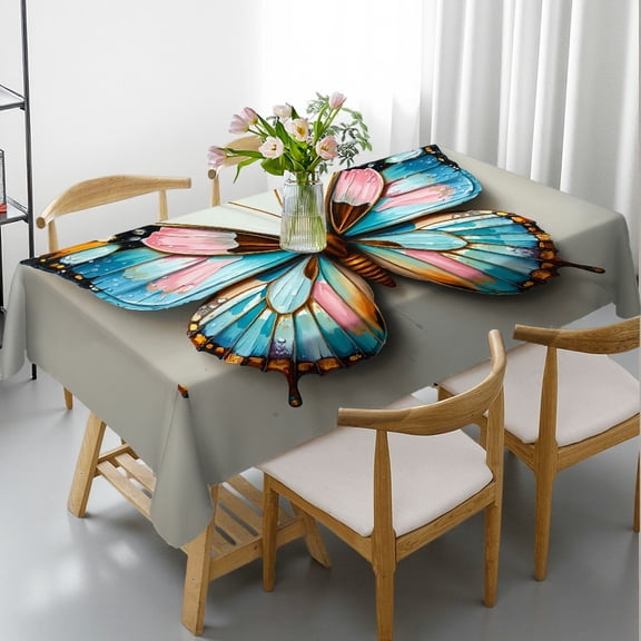RKSupls Rectangle Dining Tablecloth 3D Butterfly Art Print, Washable Wipeable Stain & Wrinkle Resistant Polyester Tablecloth for Kitchen Picnic Party