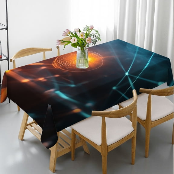 RKSupls Rectangle Dining Tablecloth, Abstract Network Globe Tech Print, Washable Wipeable Stain & Wrinkle Resistant Polyester Tablecloth for Kitchen Picnic Party