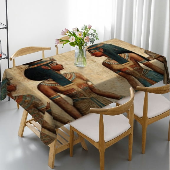 RKSupls Rectangle Dining Tablecloth, Ancient Egyptian Hieroglyphic Print, Washable Wipeable Stain & Wrinkle Resistant Polyester Tablecloth for Kitchen Party Picnic