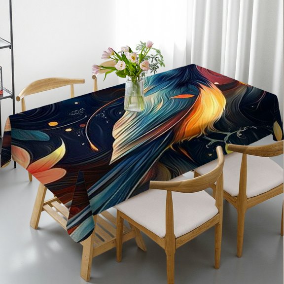 RKSupls Rectangle Dining Tablecloth Artistic Bird Floral Print, Washable Wipeable Stain & Wrinkle Resistant Polyester Tablecloth for Kitchen Picnic Party