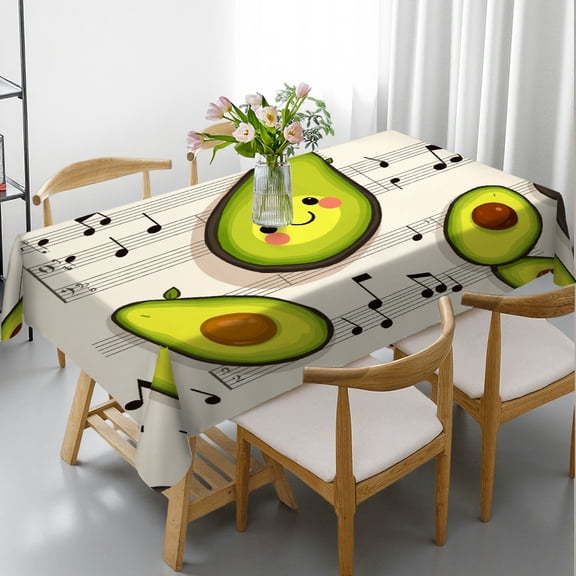 RKSupls Rectangle Dining Tablecloth Avocado Music Fruit Print, Washable Wipeable Stain & Wrinkle Resistant Polyester Tablecloth for Kitchen Picnic Party