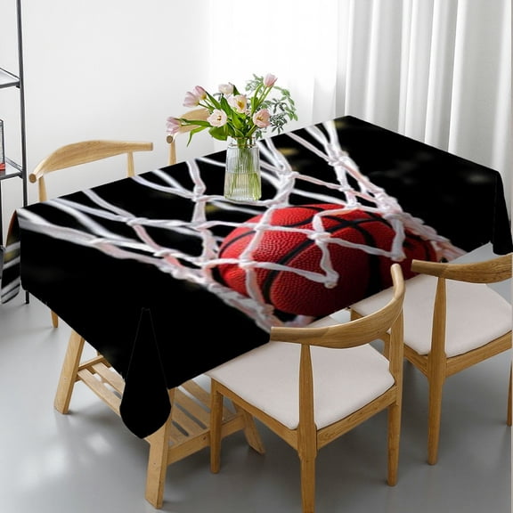 RKSupls Rectangle Dining Tablecloth, Basketball Hoop Sports Print, Washable Wipeable Stain & Wrinkle Resistant Polyester Tablecloth for Kitchen Picnic Party
