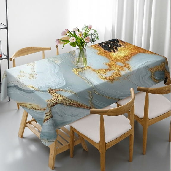 RKSupls Rectangle Dining Tablecloth Black Gold Marble Print, Washable Wipeable Stain & Wrinkle Resistant Polyester Tablecloth for Kitchen Picnic Party