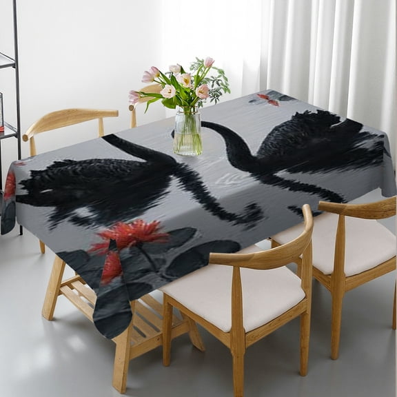 RKSupls Rectangle Dining Tablecloth, Black Swans Animal Print, Washable Wipeable Stain & Wrinkle Resistant Polyester Tablecloth for Kitchen Party Picnic