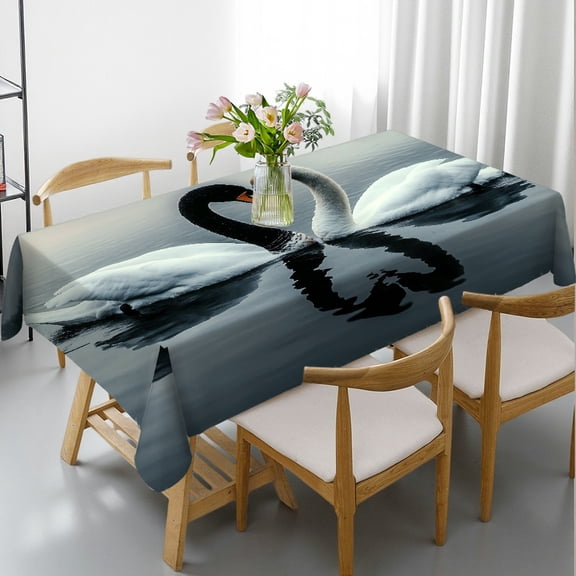 RKSupls Rectangle Dining Tablecloth, Black and White Swans Lake Animal Print, Washable Wipeable Stain & Wrinkle Resistant Polyester Tablecloth for Kitchen Picnic Party