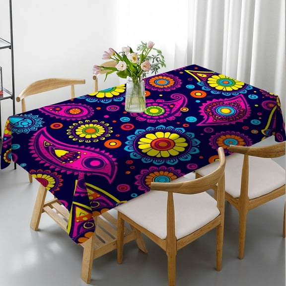 RKSupls Rectangle Dining Tablecloth, Bohemian Paisley Print, Washable Wipeable Stain & Wrinkle Resistant Polyester Tablecloth for Kitchen Picnic Party