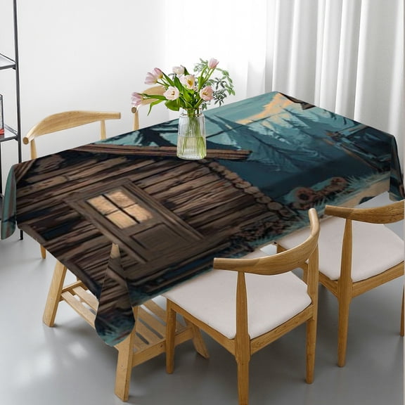 RKSupls Rectangle Dining Tablecloth, Cabin Forest Wildlife Print, Washable Wipeable Stain & Wrinkle Resistant Polyester Tablecloth for Kitchen Party Picnic
