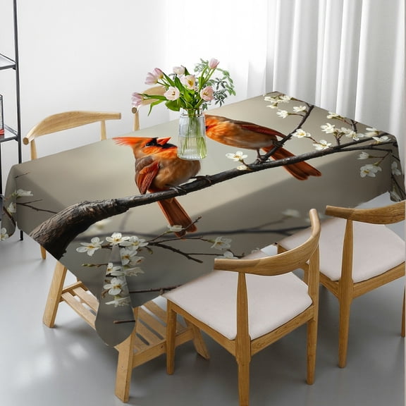 RKSupls Rectangle Dining Tablecloth Cardinal Bird Blossom Animal Print, Washable Wipeable Stain & Wrinkle Resistant Polyester Tablecloth for Kitchen Picnic Party