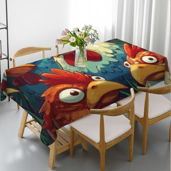 RKSupls Rectangle Dining Tablecloth, Cartoon Chicken Farm Print, Washable Wipeable Stain & Wrinkle Resistant Polyester Tablecloth for Kitchen Party Picnic