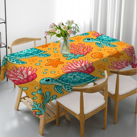 RKSupls Rectangle Dining Tablecloth - Cartoon Sea Turtles Print, Kitchen Accessories Polyester Tablecloths Rectangle Dining Tablecloth, Ideal for Kitchen Picnic Party