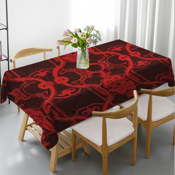 RKSupls Rectangle Dining Tablecloth, Chinese Red Pattern Print, Washable Wipeable Stain & Wrinkle Resistant Polyester Tablecloth for Kitchen Party Picnic